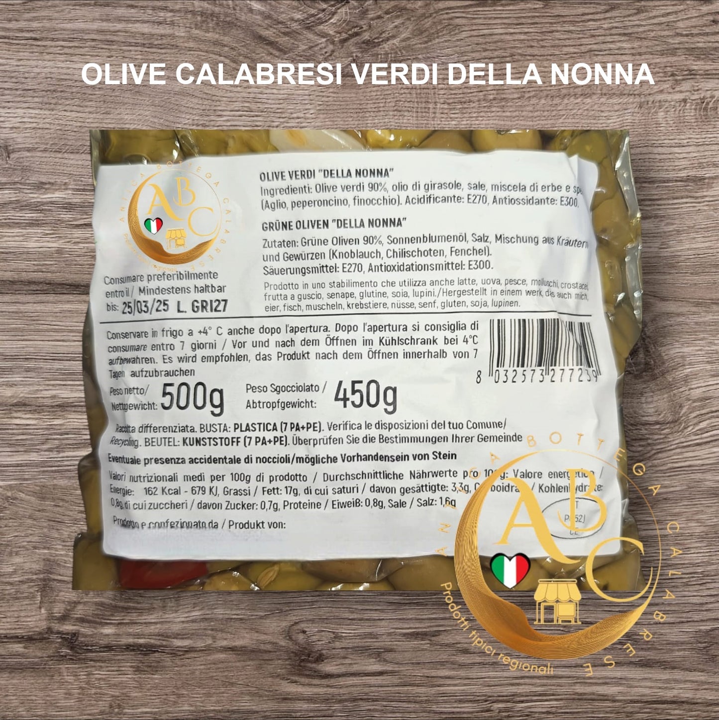 OLIVE CALABRESI VERDI DELLA NONNA 500 gr.